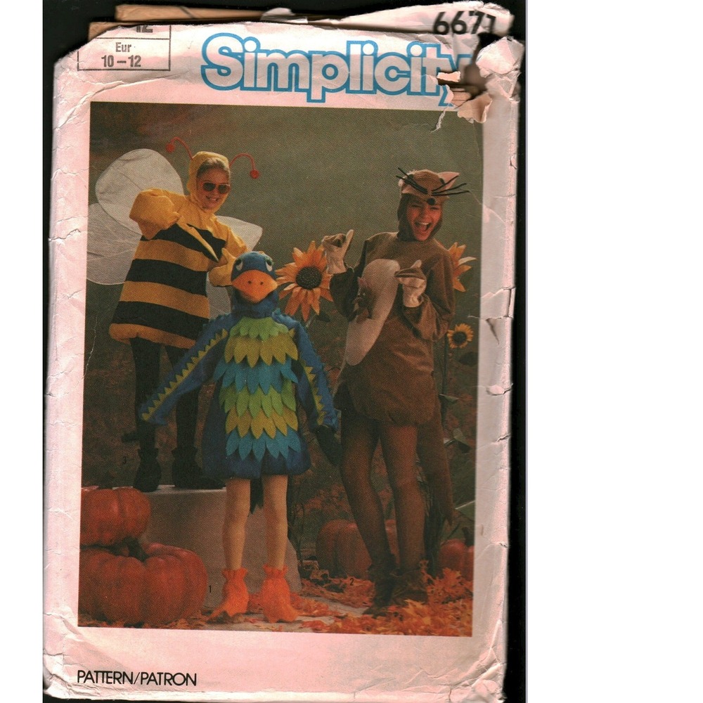 Vintage Simplicity 6671 Animal Costumes Sewing Pattern Bird Kangaroo Bee 10 - 12